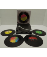 Vintage-Inspired Vinyl Coaster Set – Turntable Base + 4 Unique 45 RPM De... - $6.92
