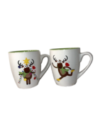 Lot of 2 Christmas Mugs Skating Moose 1 tangled in Tree Lights White Green - $282.25 MXN