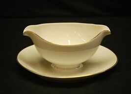Bohemia China Gravy Boat w Attached Underplate Czechoslovakia White w Go... - $29.69