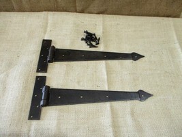 2 Primitive Hand Forged Iron Hinge Hinges Door Cabinet Iron 12&quot; Doors Arrow End - £21.52 GBP