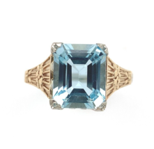 Filigree 14k Gold 3.25 Carat Genuine Natural Aquamarine Ring Size 9 (#J6355) - £724.87 GBP