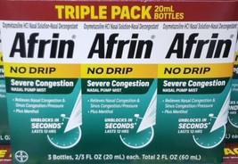 NIB Afrin No Drip Severe Congestion spray. 3 pk/20ml bottles EXP 12/25 - £18.28 GBP