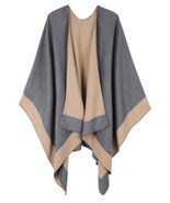 MissShorthair Women&#39;s Shawl Wrap Poncho Reversible Dark Gray Beige - $244.07 MXN
