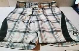 American Eagle Men&#39;s Size L  Board Shorts Swim Trunks Plaid White Gray  - £17.87 GBP