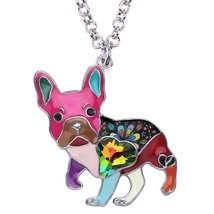 Bonsny Enamel Alloy Crystal Rhinestone French Bulldog Pug Dog Necklace Pendant C - $16.53
