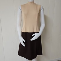 Vtg Hob Nobber Sheath Dress Womens S Brown Beige 60s Mod Double Knit Str... - $40.42 CAD