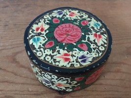 Vtg Handmade Kashmir India Floral Painted Papier Paper Mache Trinket Jew... - $49.99