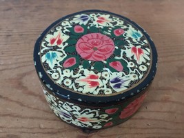 Vtg Handmade Kashmir India Floral Painted Papier Paper Mache Trinket Jew... - £39.33 GBP