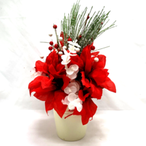 Christmas Floral Arrangement Artificial Flowers Poinsetta Berries Centerpiece - £38.20 GBP