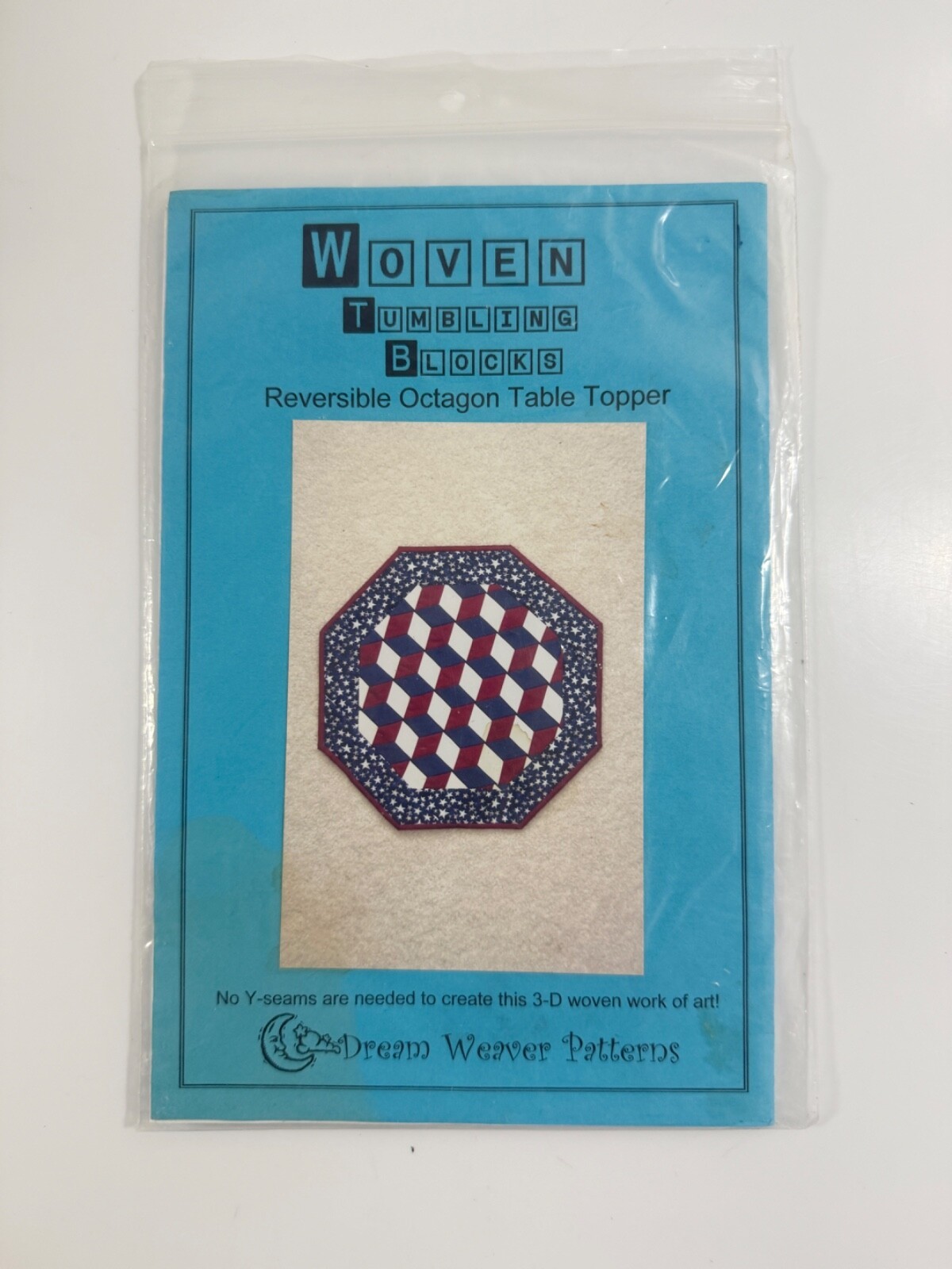 Woven Tumbling Blocks Reversible Octagon Table Topper Pattern - $10.88