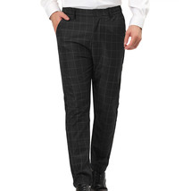 Men&#39;s Black Plaid Slim Fit Slacks Flat Front Dress Pants 34W x 26L - $22.76