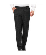 Men&#39;s Black Plaid Slim Fit Slacks Flat Front Dress Pants 34W x 26L - £18.09 GBP