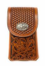 Texas West Western Cowboy Tooled Floral Leather Rodeo Concho Belt Loop Cell Phon - £17.20 GBP