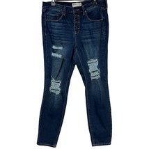 MUDD Distressed DK Blue Denim Jeans Button Fly Juniors 15 Vintage Skinny Stretch - £7.33 GBP