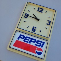 Vintage Pepsi Hanging Wall Clock White Plastic Sign Advertisement 17.5” Working - $93.12