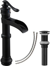 Bathlavish Vessel Sink Faucet Matte Black Bathroom Waterfall Tall 1 Hole - £61.57 GBP