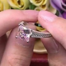 1.5Ct Princesa Imitación Diamante Rosa Compromiso Anillo 14k Oro Blanco Chapado - £65.95 GBP