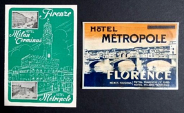 1951 Hotel Metropole Luggage Label Florence Italy &amp; Milan Terminus Check In Map - £31.89 GBP