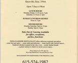Kashmir India Restaurant Menu 17th Street Knoxville Tennessee 1990&#39;s - $17.82