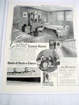 1937 Ocean Liner Ad United States Lines Cruise Ships Extra Elbow Room - £7.85 GBP