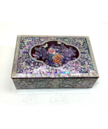 Chinese Mother-Of-Pearl Inlayed Lacquer Finish Trinket Box Foral &amp; Butte... - £58.68 GBP