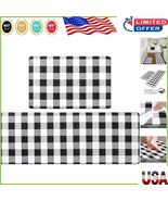 Elegant Black &amp; White Plaid Anti-Fatigue Kitchen Rugs Set of 2, Non-Slip... - $995.30 MXN