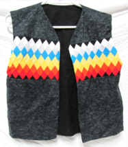 Native American Seminole Traditional Boy&#39;s Large Black Patchwork Vest Lined VGC - $69.29