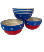 Red White And Blue Stars And Stripes USA 4.75 Inch Ceramic Bowls Lot Of 3 - $24.24 CAD