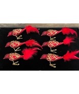 Blown Glass Red Bird Clip-On Ornaments w/ Feather Tails - Lot of 6 - $29.02