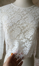 White 3-Quarters Sleeve Lace Top Plus Size Wedding Bridesmaid Lace Top image 4