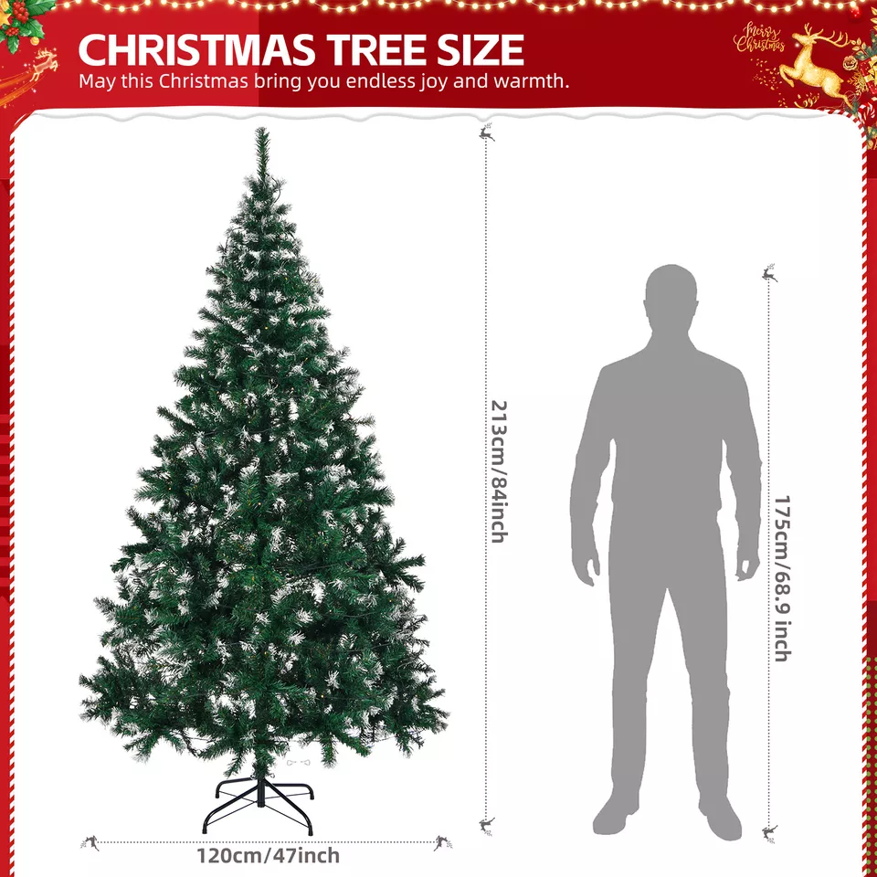 7FT Artificial Christmas Tree Xmas with LED Lights 1100 Benches Metal Stand - $91.16