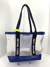 Michael Kors Tote Bag Sport Danika White Mesh Blue Leather Logo  B2A - £69.76 GBP