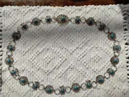 Native American Navajo Sandcast turquoise sterling silver link belt - £755.39 GBP