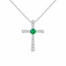 Authenticity Guarantee 
Emerald and Diamond Cross Pendant in 14K White Gold (... - £687.41 GBP