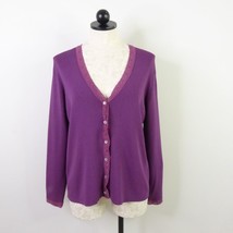 Linda Lucia Women&#39;s XL Purple Lace Trim Rayon Nylon Button-Up Cardigan S... - £9.56 GBP