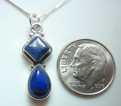 Lapis Lazuli Square with Teardrop 925 Sterling Silver Pendant - £8.62 GBP