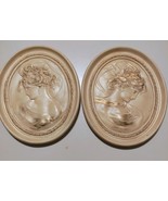 Cameo Vintage Chalkware Oval Wall Hanging Plaque Pair Victorian Women Go... - $1,855.95 MXN