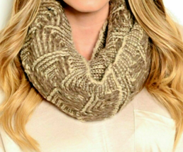 Scarf Infinity Tan 58&quot;x16&quot; Diamond Pattern Open Weave Multiple Ways to Wear - £7.90 GBP