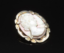 925 Silver - Vintage Carved Mother Of Pearl Woman Cameo Brooch Pin - BP9579 - £30.07 GBP
