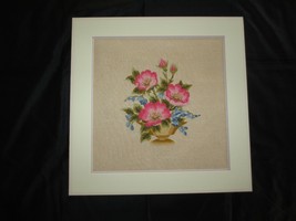 Double Matted ELSA WILLIAMS FLORAL BOUQUET CREWEL Wall Hanging - 17 3/4&quot;... - £27.91 GBP