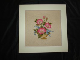 Double Matted ELSA WILLIAMS FLORAL BOUQUET CREWEL Wall Hanging - 17 3/4&quot;... - $35.00