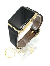 42MM Apple Watch 24K Gold Plated W/Black and Brown Leather Classic Buckle Gen 1 - £460.49 GBP