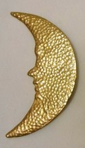 Crescent Moon Large Statement Brooch Pin Gold Tone Hammered Finish - £23.55 GBP