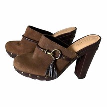 Coach Rana Brown Suede Leather Mule Heels With Tassel Platform Shoes Size 8B - £59.35 GBP