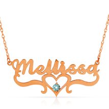 14k Solid Gold Custom Name Necklace  Royal Font with Genuine Gemstone, ... - $434.99+