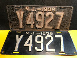 Vtg Metal Y4927 NJ &#39;38 Automobile/Automotive License Plates Black/Silver... - £158.45 GBP