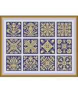 Antique Sampler Square Mini Tiles Set 2 Monochrome Cross Stich Pattern PDF - £3.90 GBP