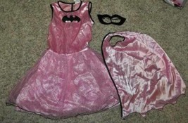 Girls Batgirl Pink Dress, Cape &amp; Mask 3 Pc Halloween Costume-sz 8/10 - £15.82 GBP
