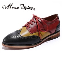 Woman Chic Leather Hand-made Oxfords Shoes Multi Color Wingtip Derby Lace-up Sho - £144.07 GBP