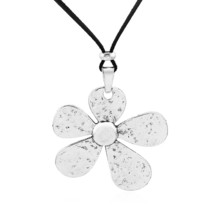 1pc Tibetan Silver Large Hammered Flower Charms Sunflower Pendant Necklace Black - £14.20 GBP